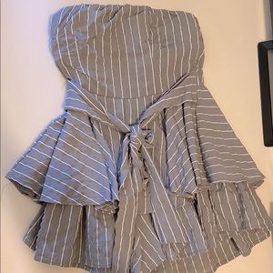 Jumpsuit looking like a dress - green and white - sleeveless - Size S